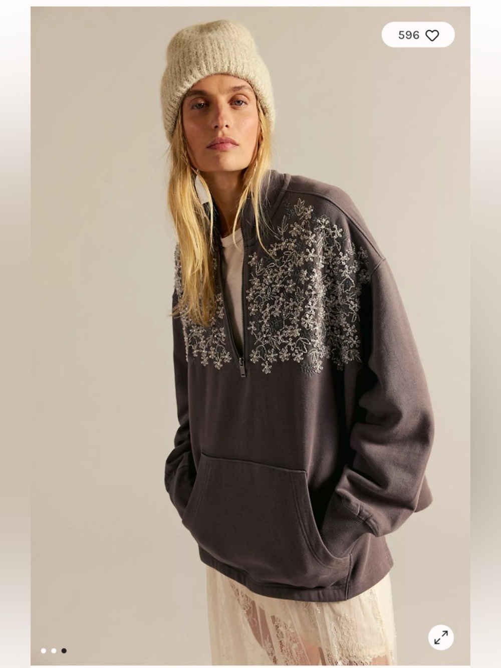 Free People Washed Charcoal Floral Yoke Pullover - Picture 3 of 10